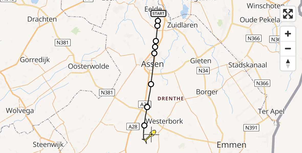 Routekaart van de vlucht: Lifeliner 4 naar Wijster