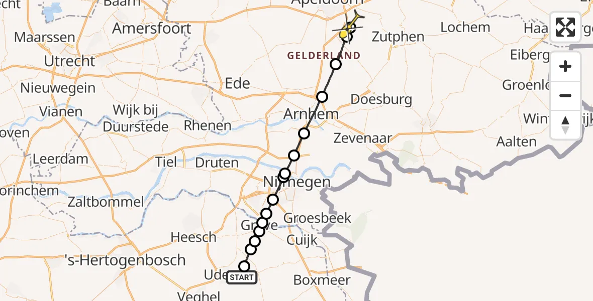 Routekaart van de vlucht: Lifeliner 3 naar Klarenbeek