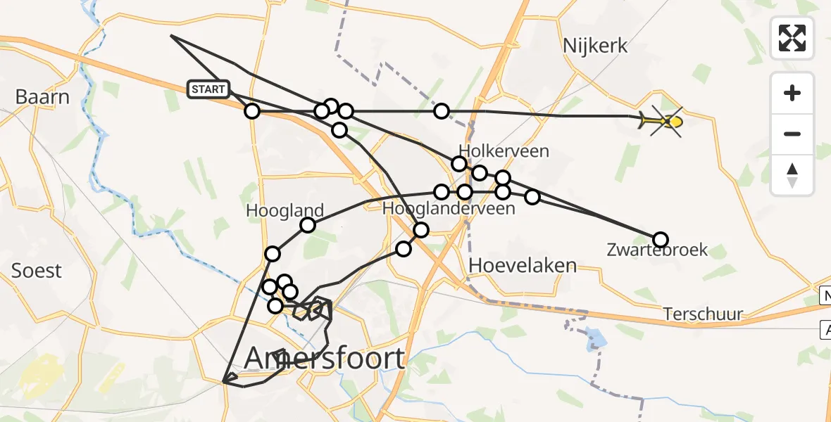 Routekaart van de vlucht: Politieheli naar Nijkerk