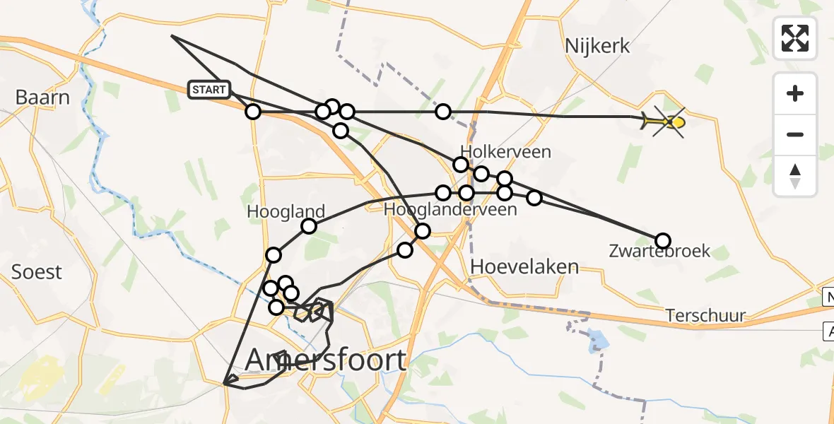 Routekaart van de vlucht: Politiehelikopter naar Nijkerk