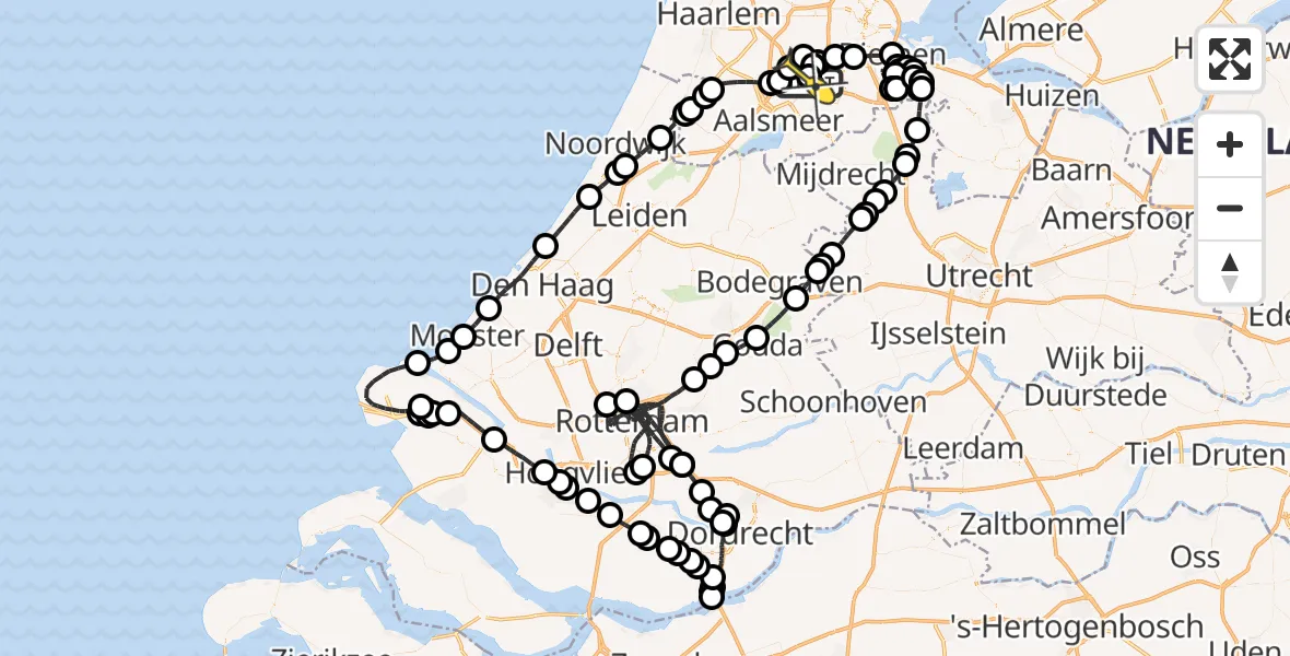 Routekaart van de vlucht: Politieheli naar Schiphol