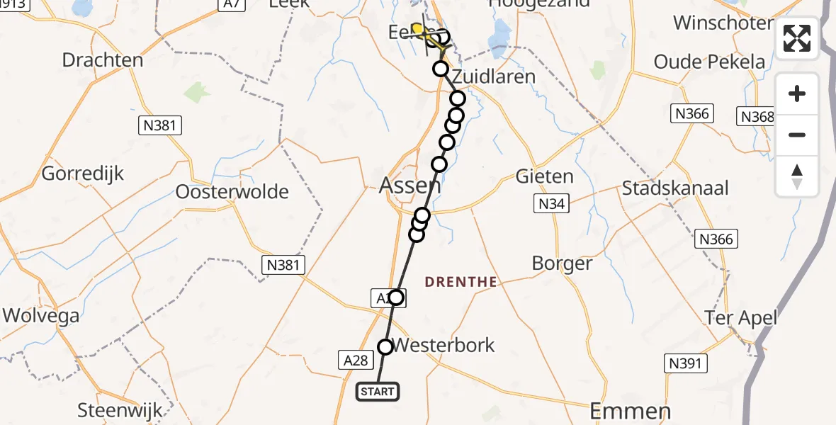 Routekaart van de vlucht: Lifeliner 4 naar Groningen Airport Eelde