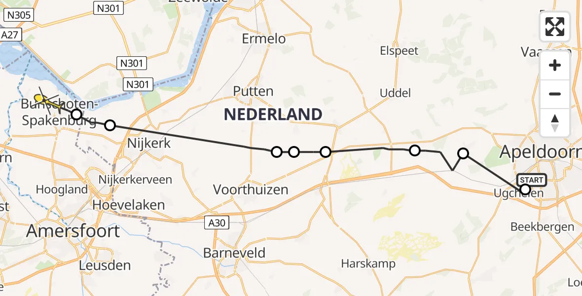 Routekaart van de vlucht: Politiehelikopter naar Bunschoten-Spakenburg
