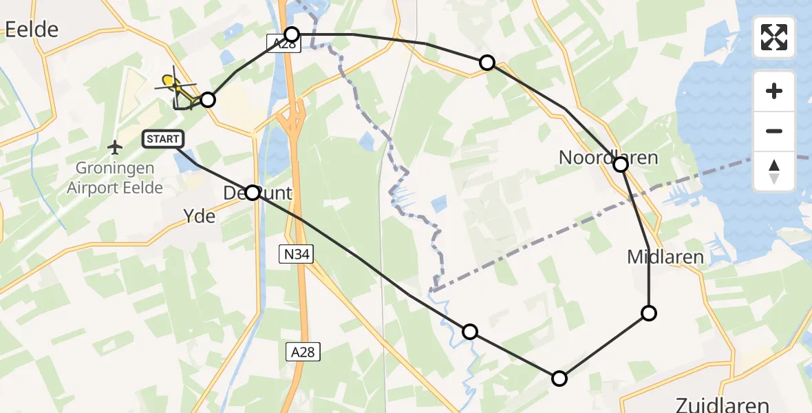 Routekaart van de vlucht: Lifeliner 4 naar Groningen Airport Eelde