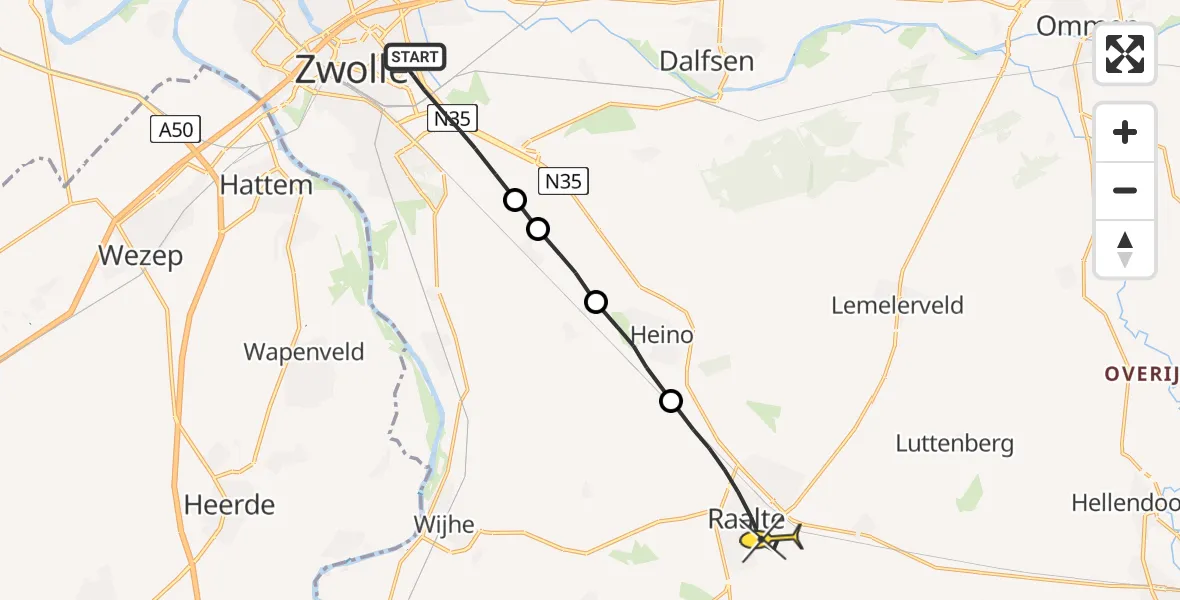 Routekaart van de vlucht: Lifeliner 3 naar Raalte