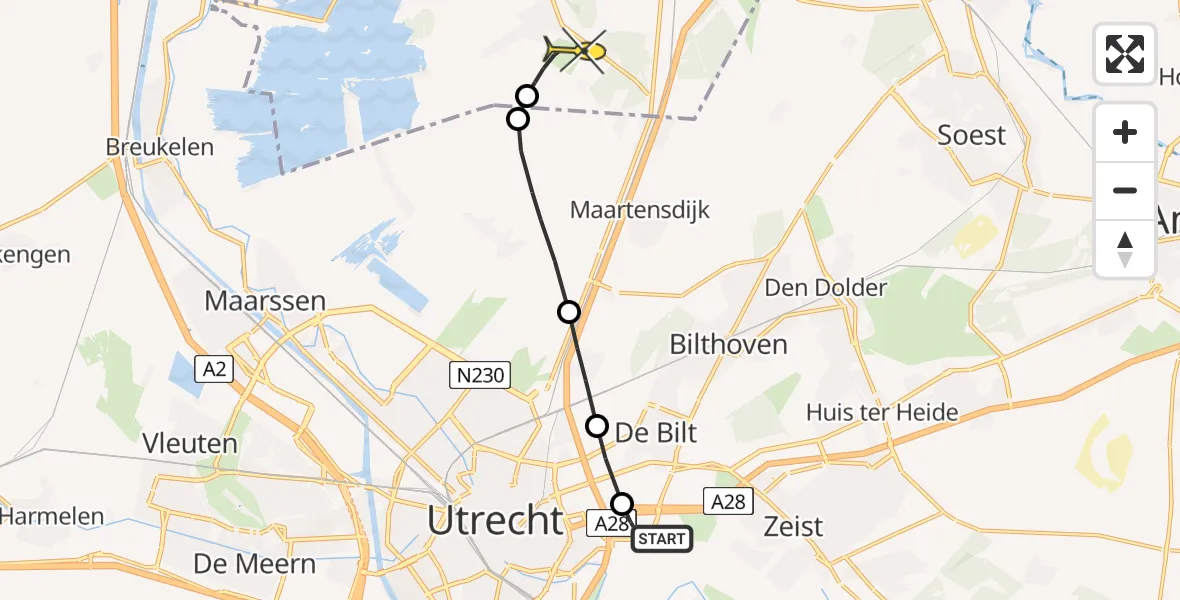 Routekaart van de vlucht: Lifeliner 1 naar Vliegveld Hilversum