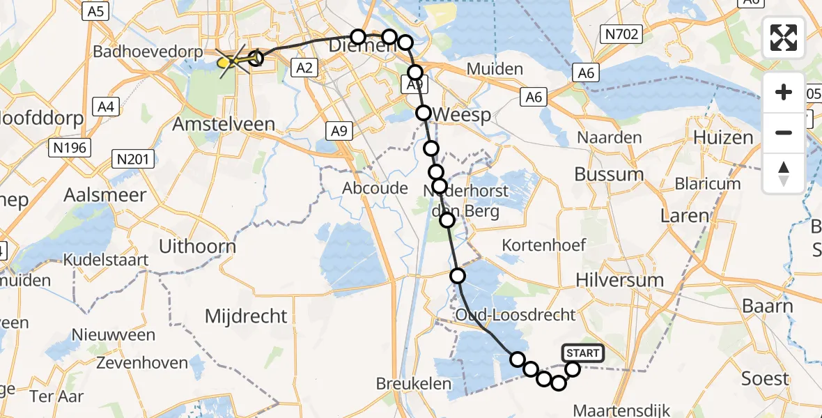 Routekaart van de vlucht: Lifeliner 1 naar VU Medisch Centrum Amsterdam