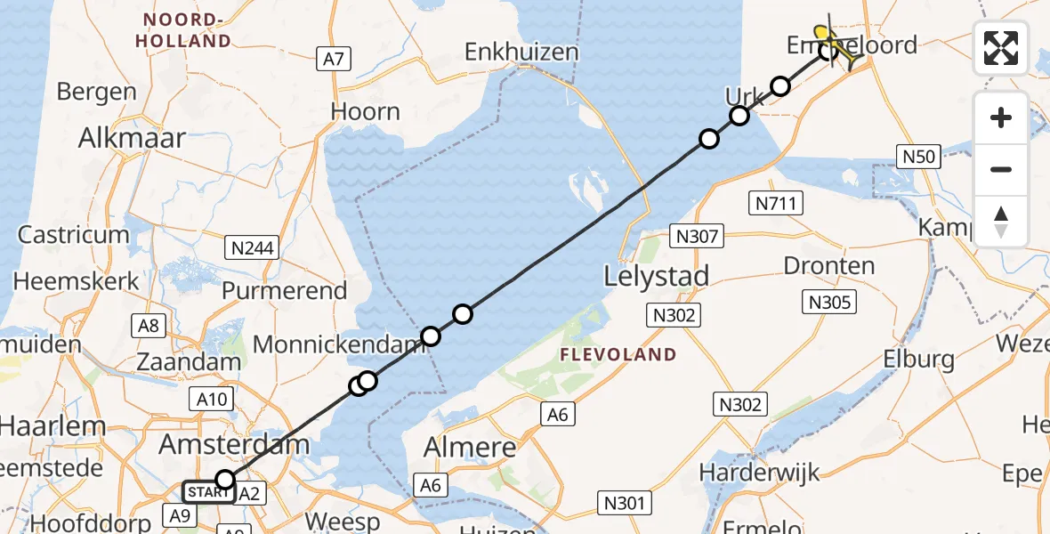 Routekaart van de vlucht: Lifeliner 1 naar Emmeloord