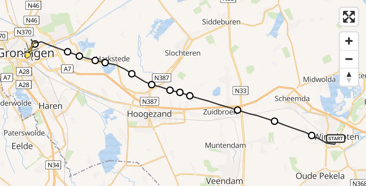 Routekaart van de vlucht: Lifeliner 4 naar Universitair Medisch Centrum Groningen