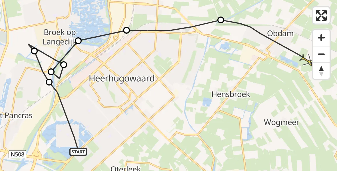 Routekaart van de vlucht: Politiehelikopter naar Obdam