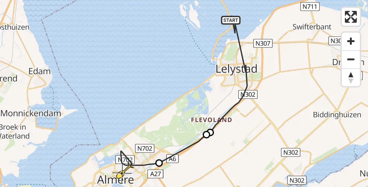 Routekaart van de vlucht: Politiehelikopter naar Almere