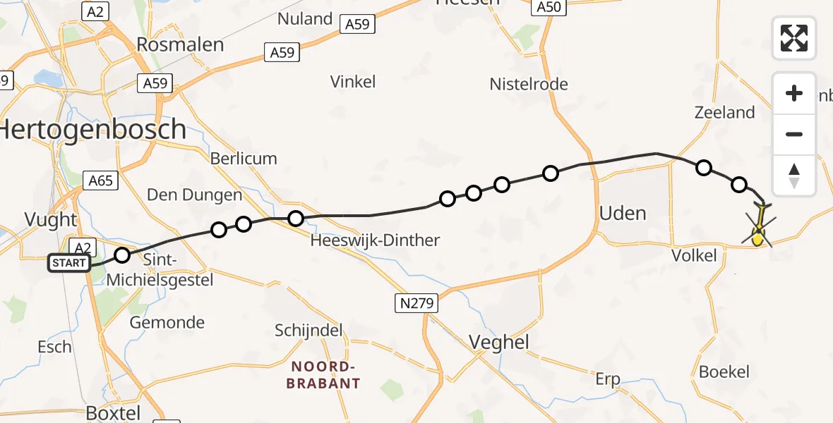 Routekaart van de vlucht: Lifeliner 3 naar Vliegbasis Volkel