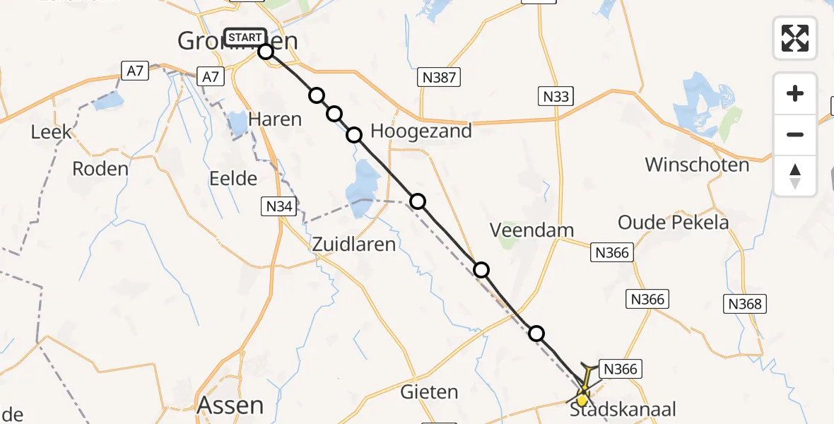 Routekaart van de vlucht: Lifeliner 4 naar Stadskanaal