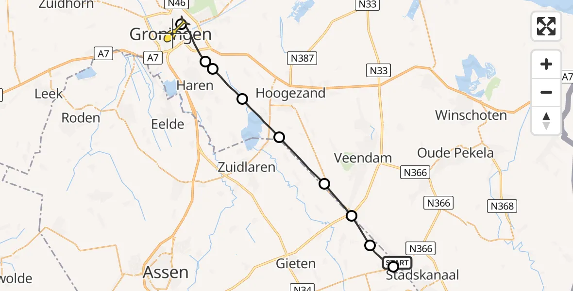 Routekaart van de vlucht: Lifeliner 4 naar Universitair Medisch Centrum Groningen