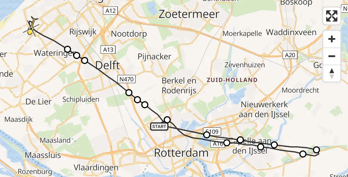 Routekaart van de vlucht: Lifeliner 2 naar Den Haag