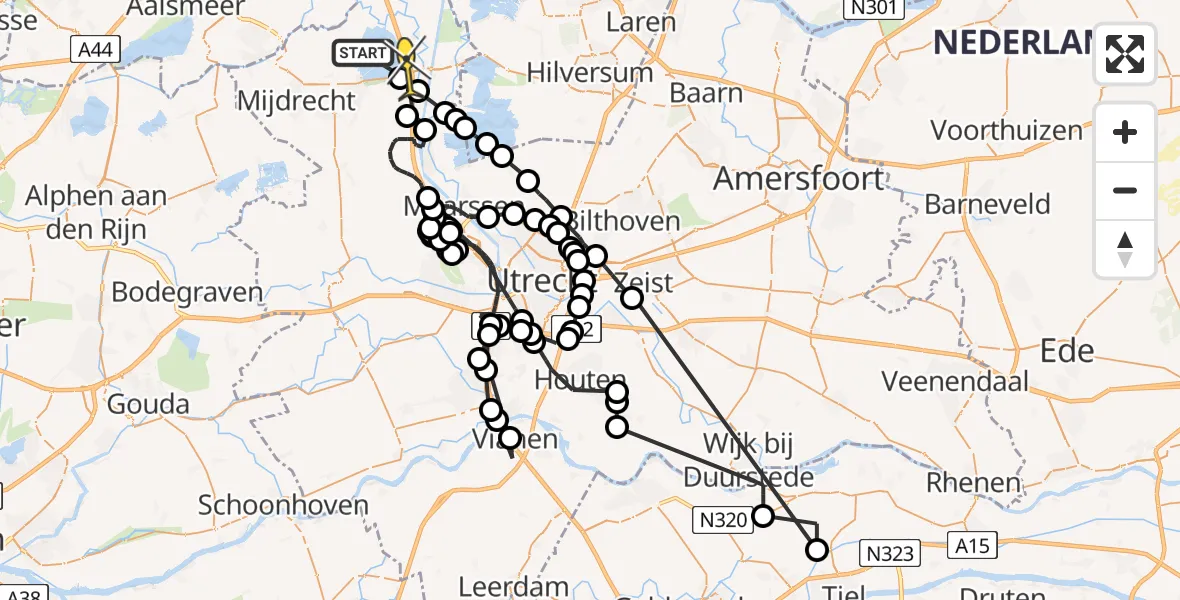 Routekaart van de vlucht: Politiehelikopter naar Loenersloot