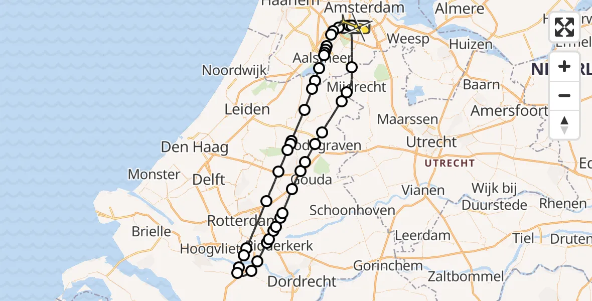 Routekaart van de vlucht: Lifeliner 1 naar VU Medisch Centrum Amsterdam