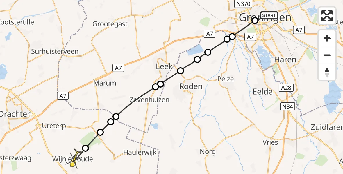 Routekaart van de vlucht: Lifeliner 4 naar Wijnjewoude