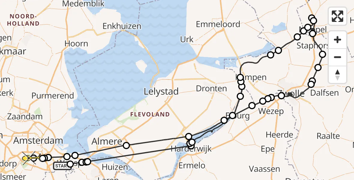 Routekaart van de vlucht: Politieheli naar Amstelveen