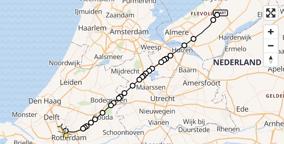 Routekaart van de vlucht: Traumaheli naar Rotterdam The Hague Airport