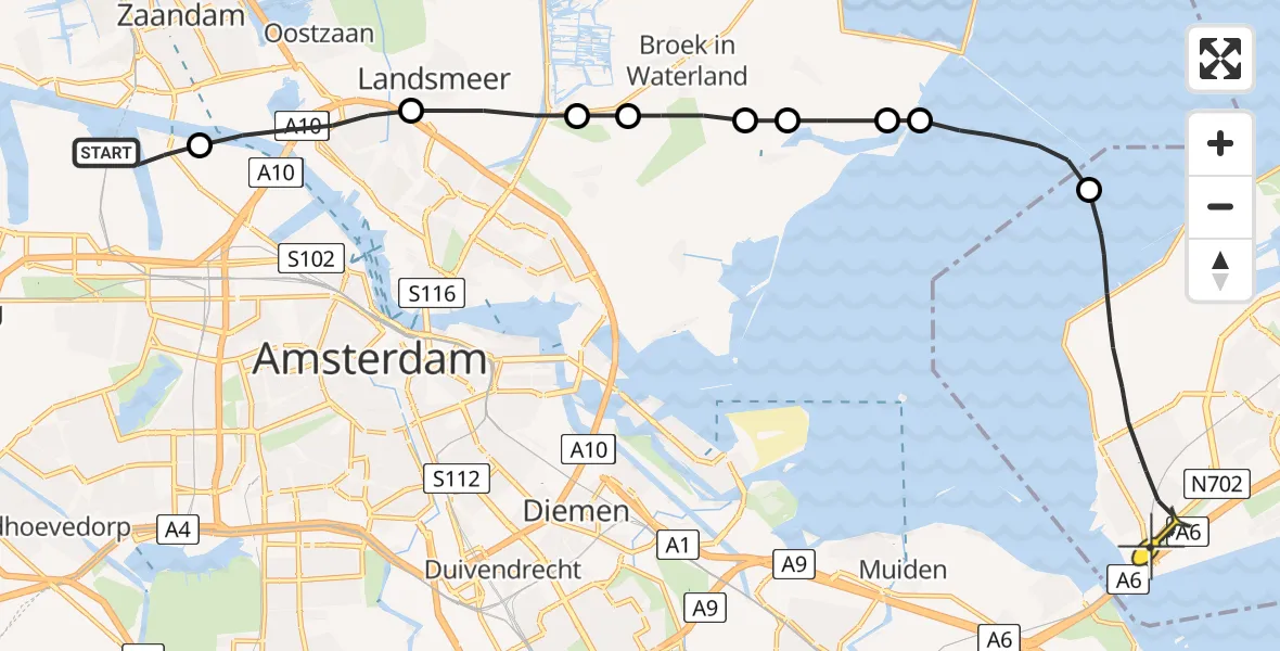 Routekaart van de vlucht: Lifeliner 1 naar Almere