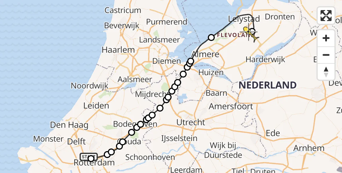 Routekaart van de vlucht: Traumaheli naar Lelystad Airport