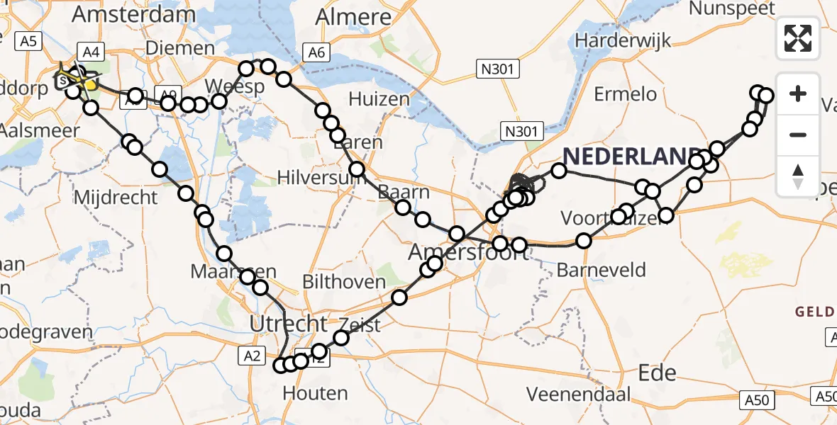 Routekaart van de vlucht: Politieheli naar Schiphol