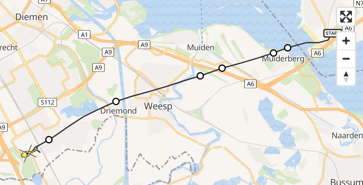 Routekaart van de vlucht: Lifeliner 1 naar Academisch Medisch Centrum (AMC)