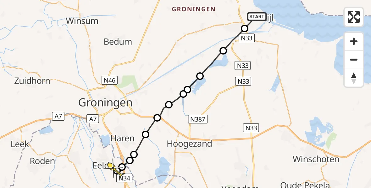 Routekaart van de vlucht: Lifeliner 4 naar Groningen Airport Eelde