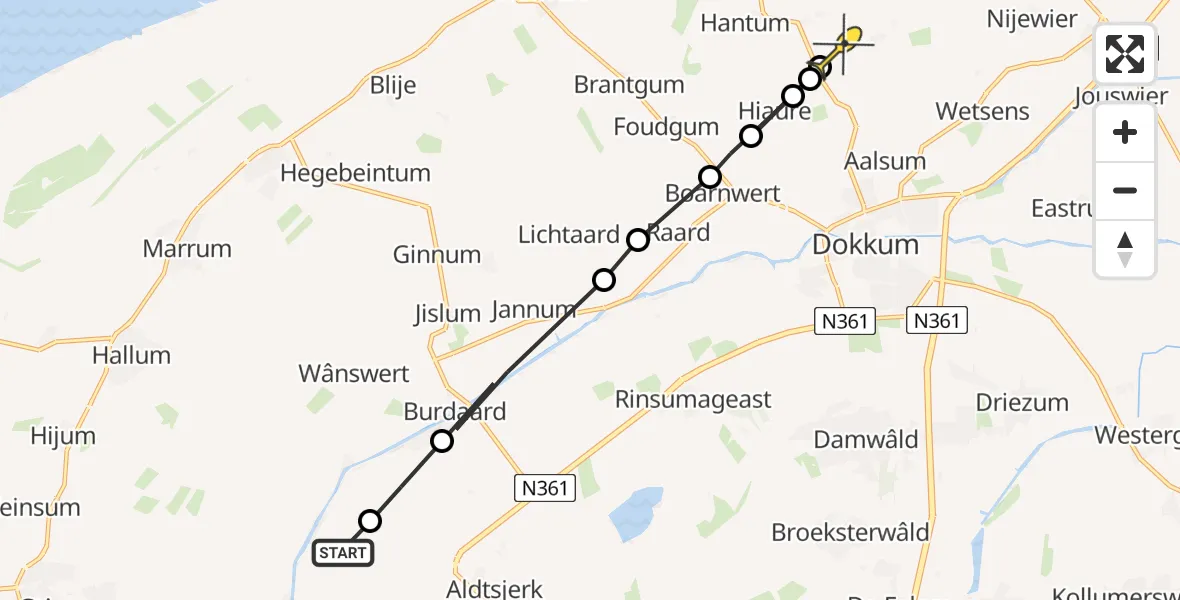 Routekaart van de vlucht: Ambulanceheli naar Hantumeruitburen