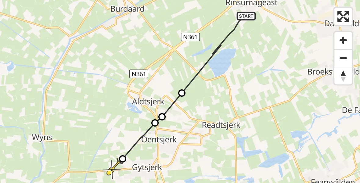 Routekaart van de vlucht: Ambulancehelikopter naar Gytsjerk