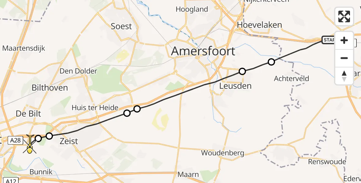 Routekaart van de vlucht: Lifeliner 1 naar Universitair Medisch Centrum Utrecht