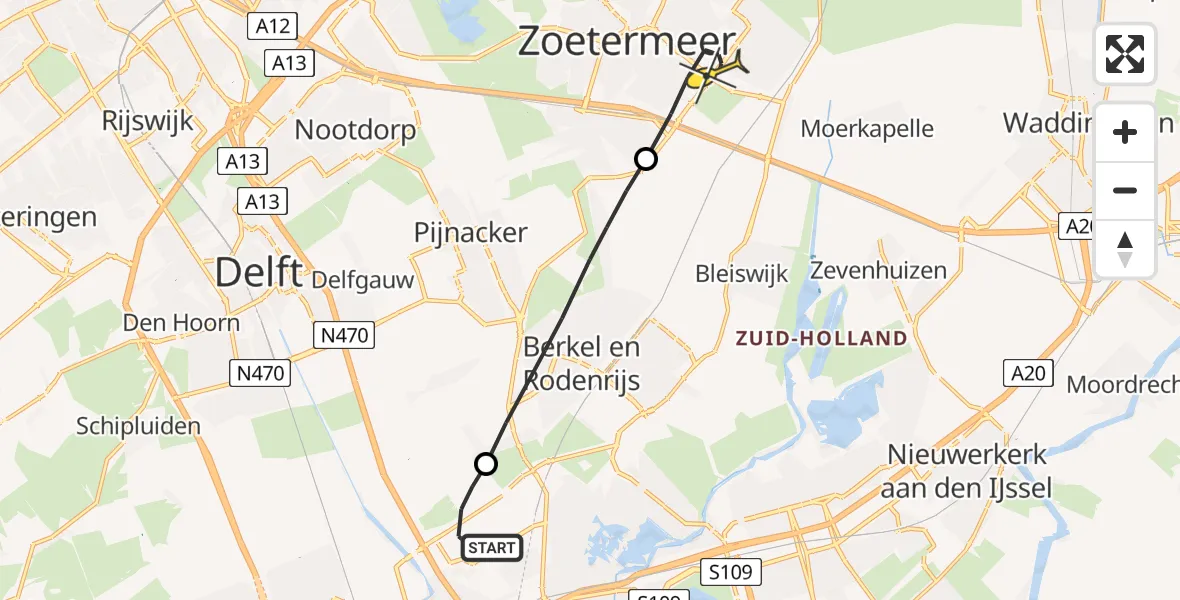 Routekaart van de vlucht: Lifeliner 2 naar Zoetermeer