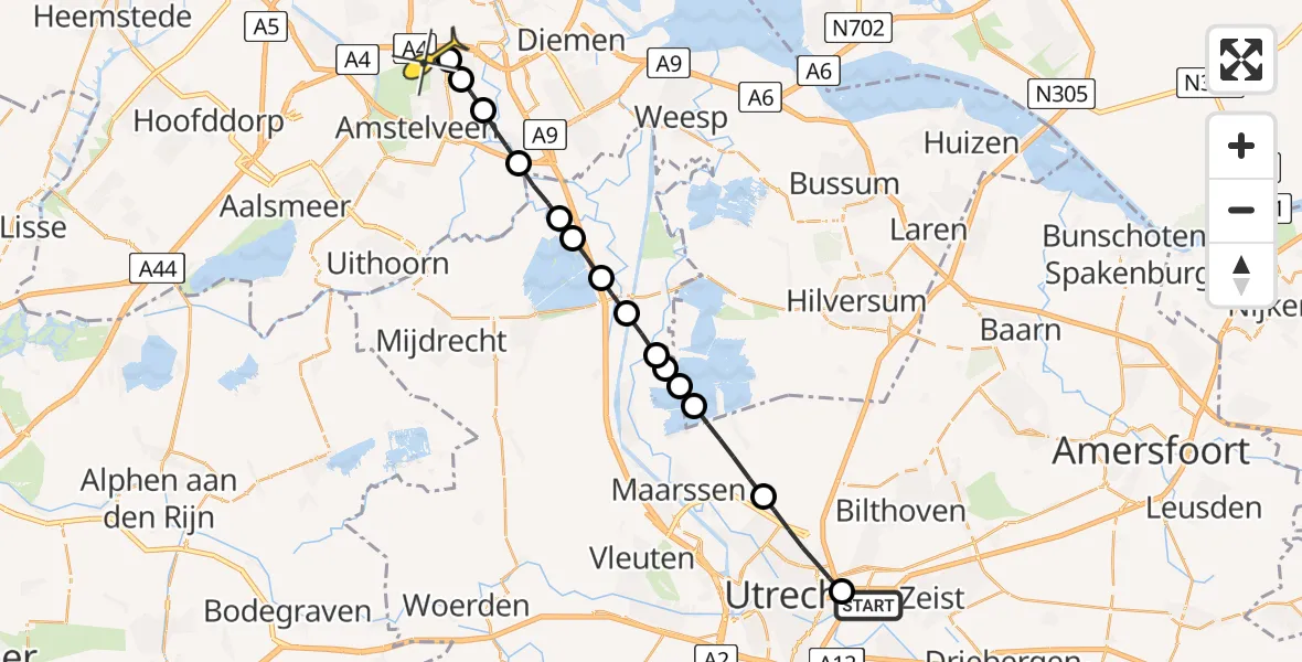 Routekaart van de vlucht: Lifeliner 1 naar VU Medisch Centrum Amsterdam