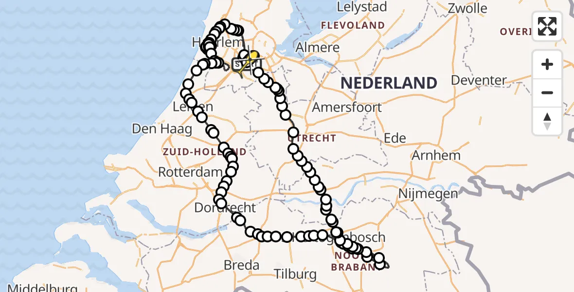 Routekaart van de vlucht: Politieheli naar Schiphol