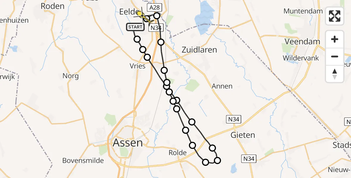 Routekaart van de vlucht: Lifeliner 4 naar Groningen Airport Eelde