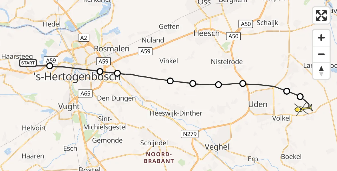 Routekaart van de vlucht: Lifeliner 3 naar Vliegbasis Volkel