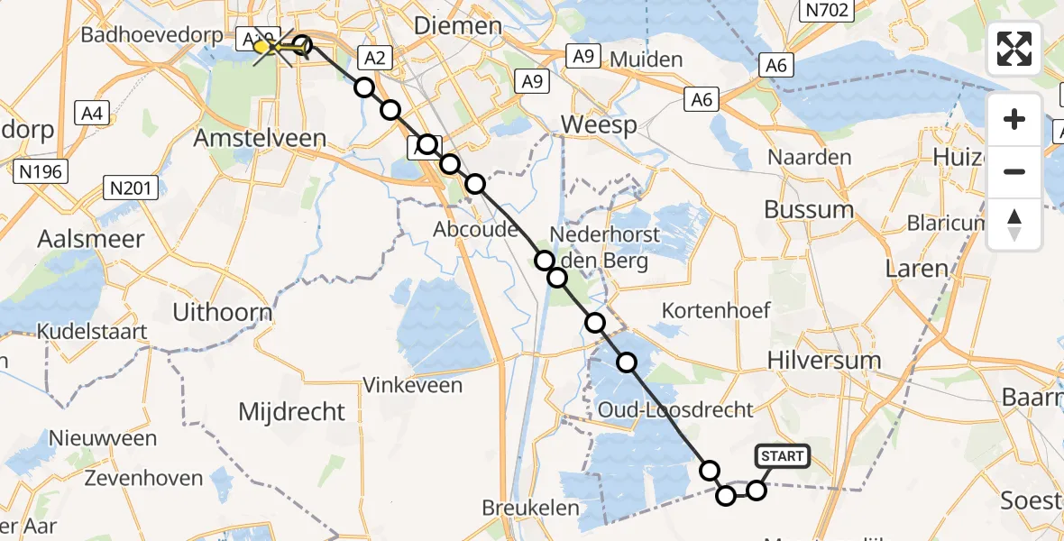 Routekaart van de vlucht: Lifeliner 1 naar VU Medisch Centrum Amsterdam