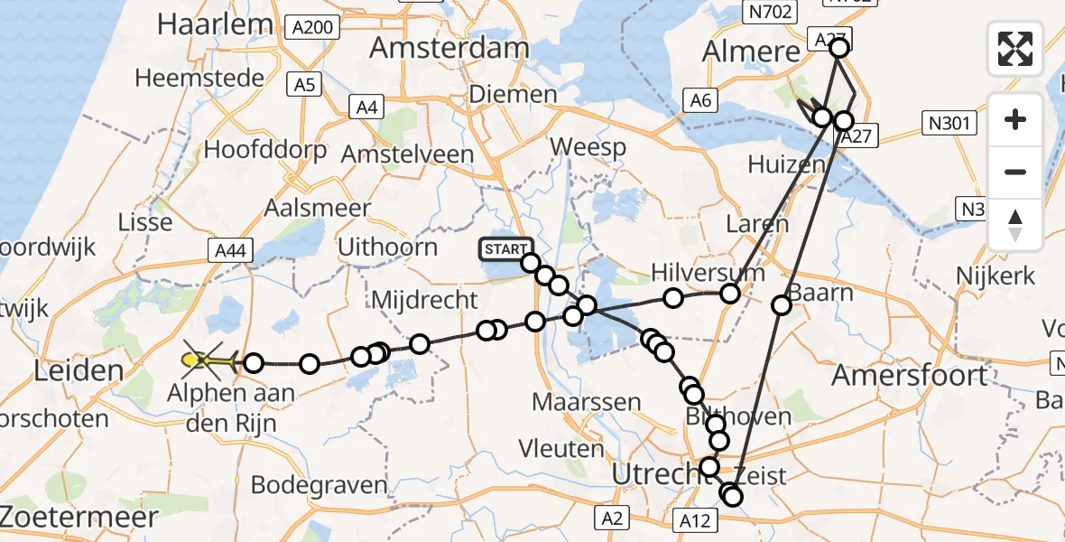 Routekaart van de vlucht: Politieheli naar Woubrugge