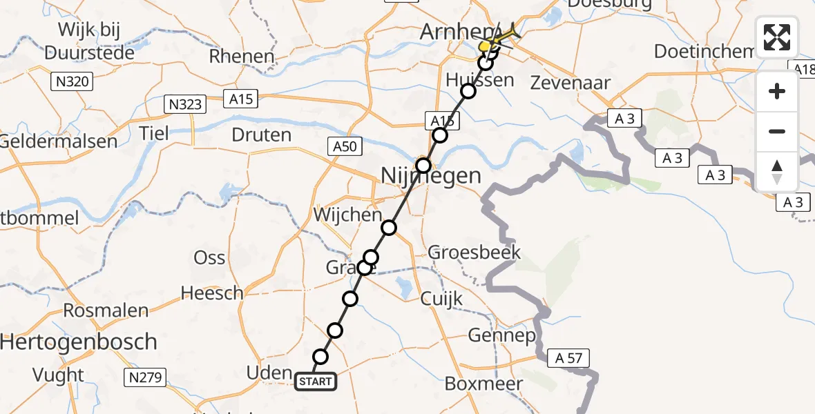 Routekaart van de vlucht: Lifeliner 3 naar Arnhem