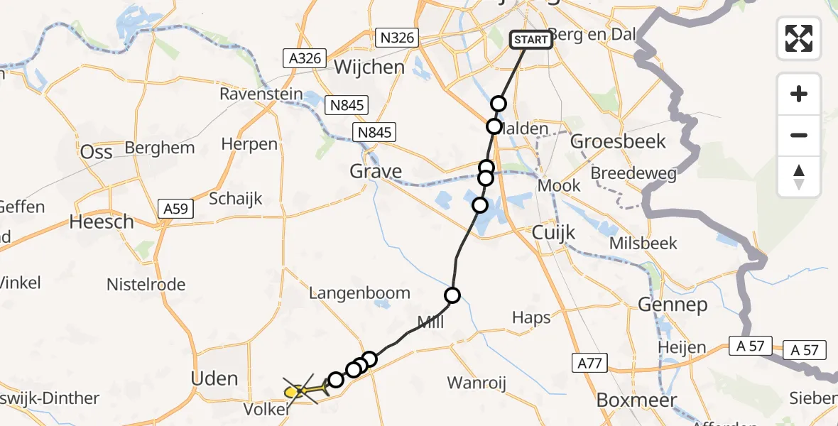 Routekaart van de vlucht: Lifeliner 3 naar Vliegbasis Volkel