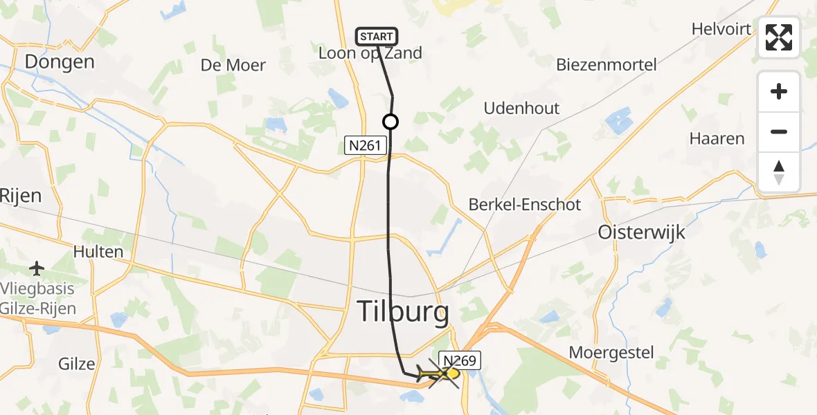 Routekaart van de vlucht: Lifeliner 3 naar Tilburg