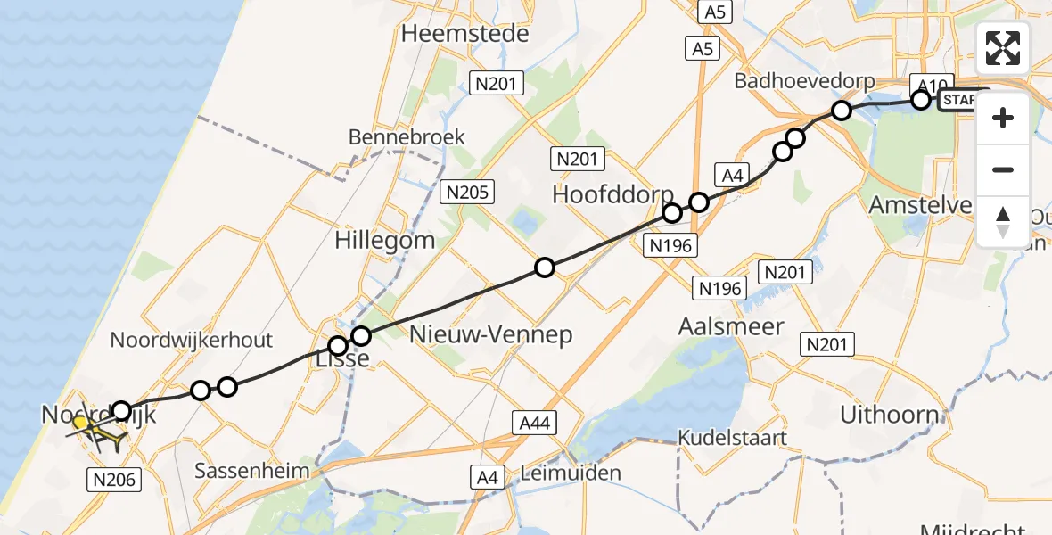 Routekaart van de vlucht: Lifeliner 1 naar Noordwijk