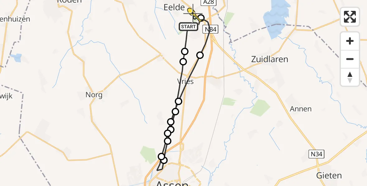 Routekaart van de vlucht: Lifeliner 4 naar Groningen Airport Eelde