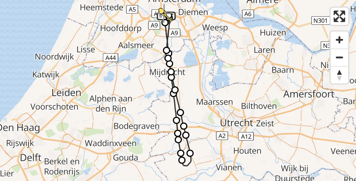 Routekaart van de vlucht: Lifeliner 1 naar VU Medisch Centrum Amsterdam