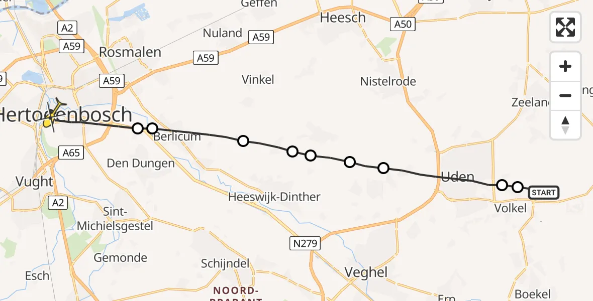 Routekaart van de vlucht: Lifeliner 3 naar 's-Hertogenbosch