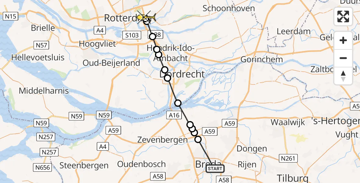 Routekaart van de vlucht: Lifeliner 2 naar Rotterdam