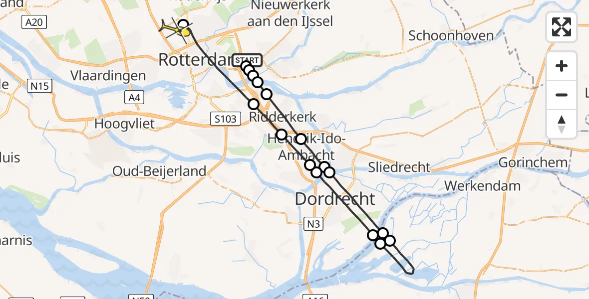 Routekaart van de vlucht: Lifeliner 2 naar Rotterdam The Hague Airport