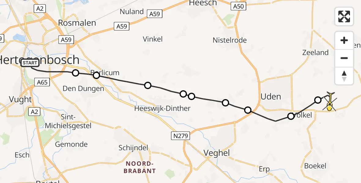 Routekaart van de vlucht: Lifeliner 3 naar Vliegbasis Volkel