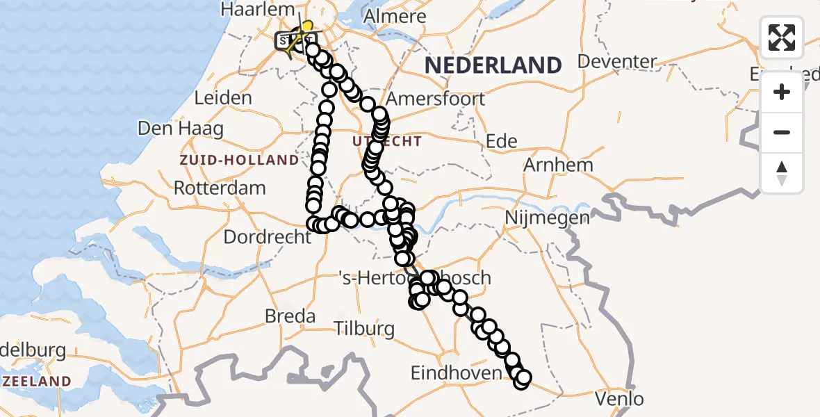 Routekaart van de vlucht: Politieheli naar Schiphol